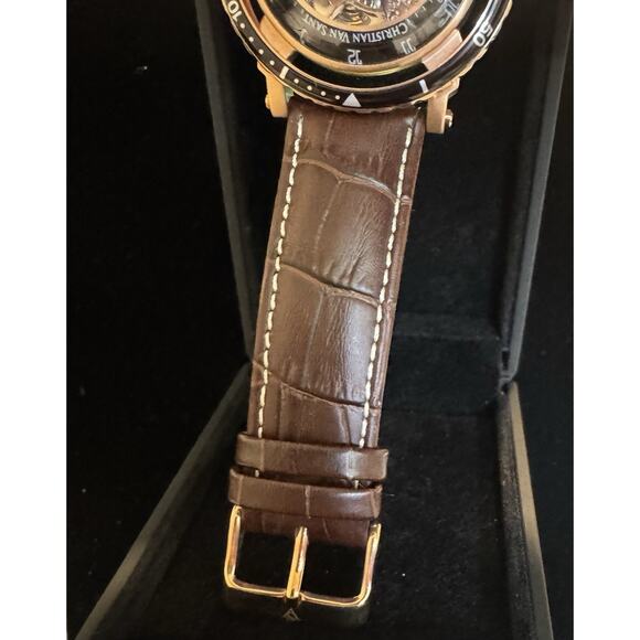 CHRISTIAN VAN SANT MEN'S DOME SILVER DIAL WATCH - CV0744 - Brown Leather Band - Picture 4 of 6